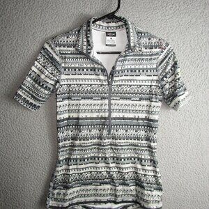 NIKE PRO DRI-FIT WOMEN'S RUNNING SHIRT GRAY BLACK SMALL CUT SLEEVES POLYESTER